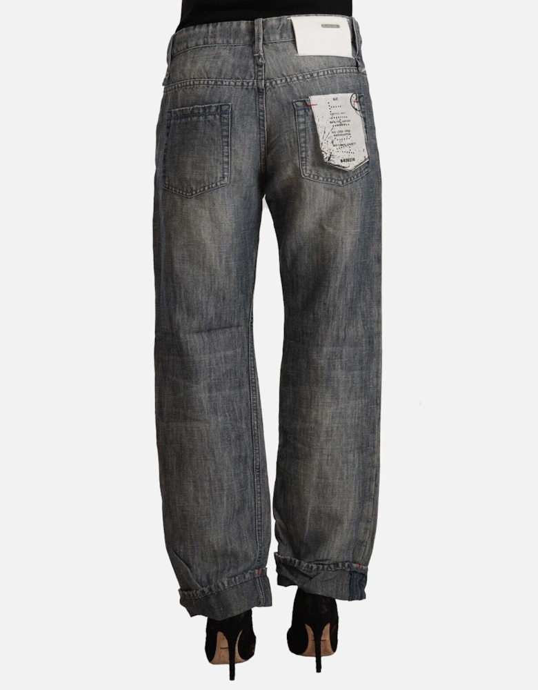 Relaxed Fit Jeans Cupped Hem Distressed Women - Gray Jeans