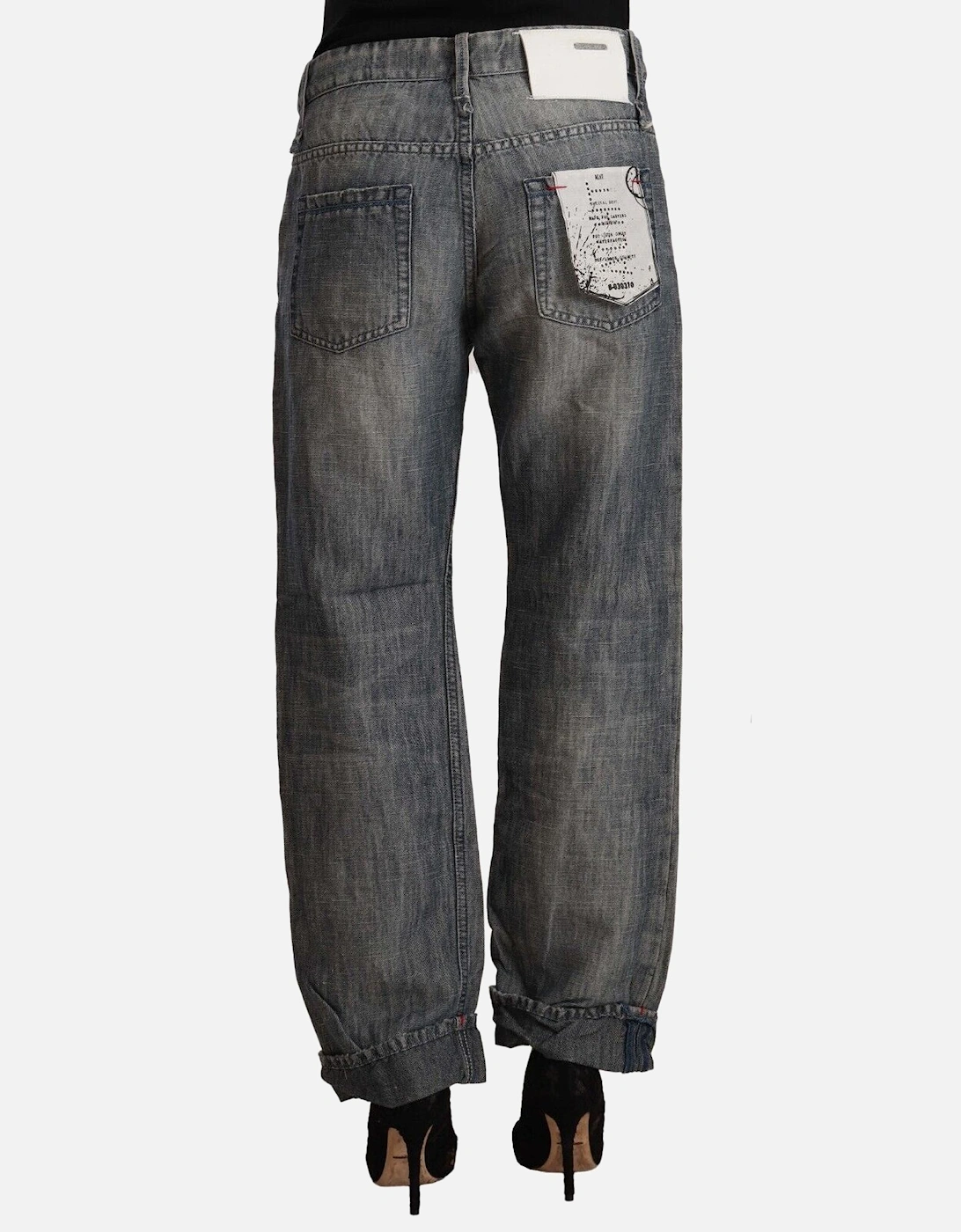 Relaxed Fit Jeans Cupped Hem Distressed Women - Gray Jeans