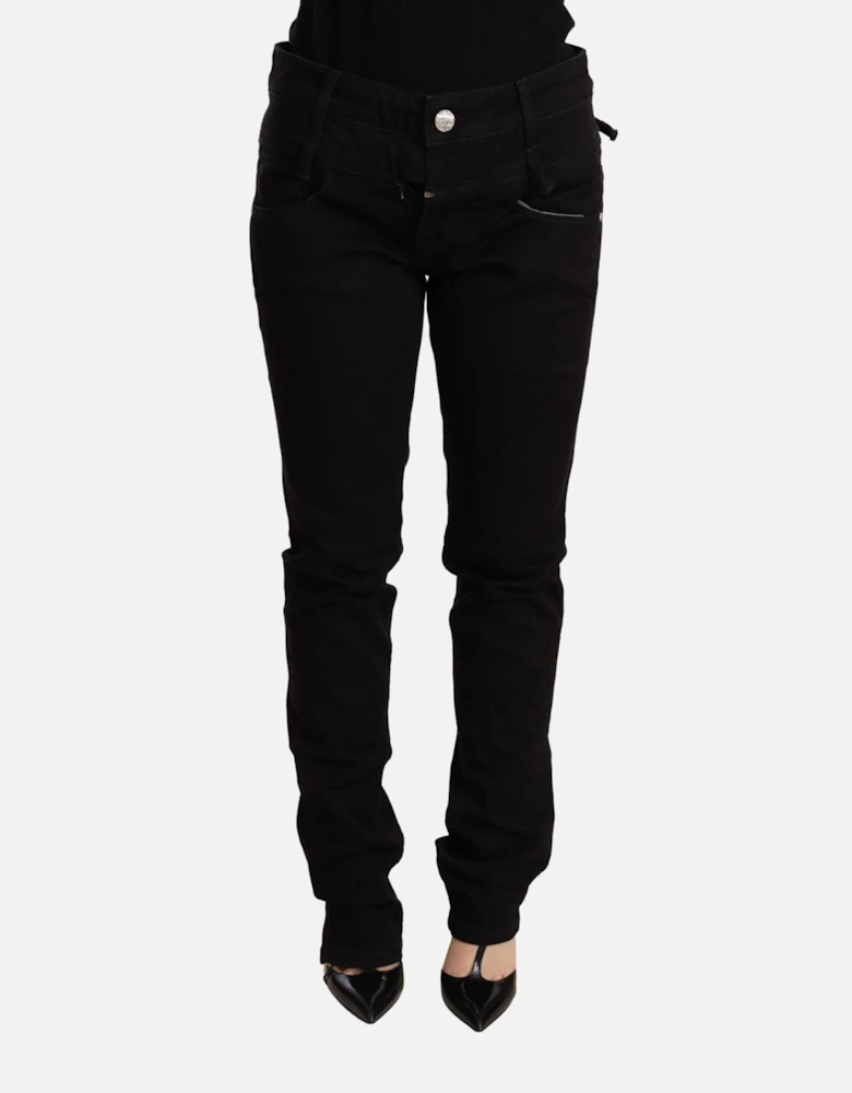 Low Waist Skinny Denim Jeans with Zipper Closure Women - Black Jeans
