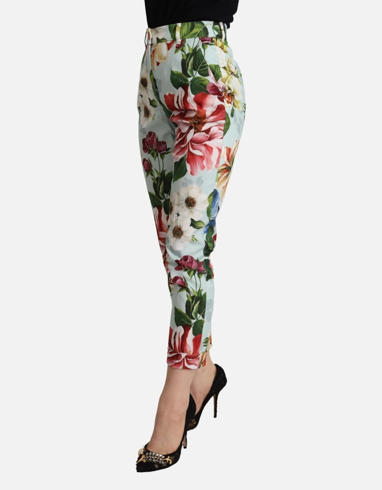 Floral Print Cropped Trousers Women - Light Blue Jeans