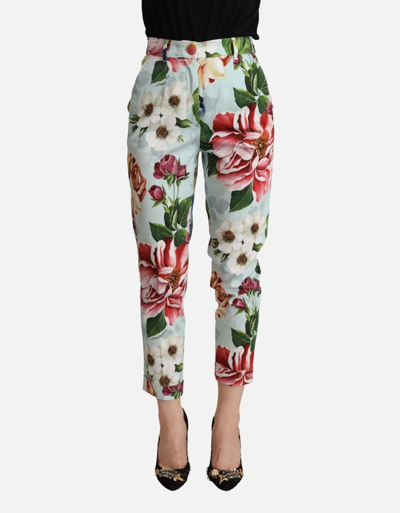 Floral Print Cropped Trousers Women - Light Blue Jeans
