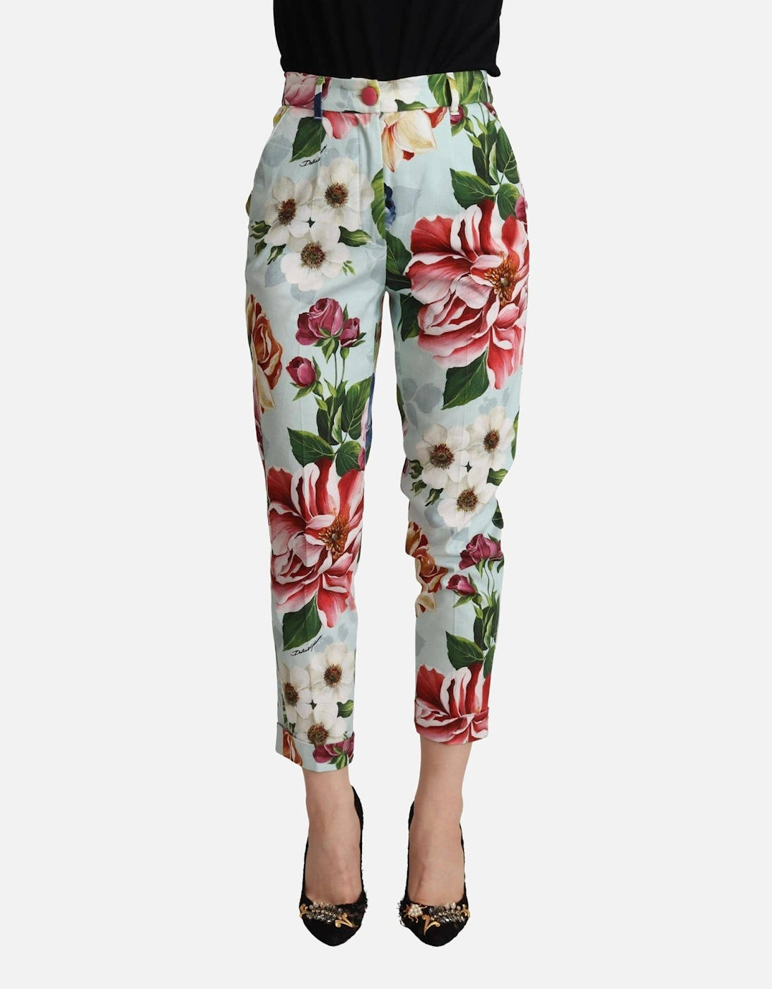 Floral Print Cropped Trousers Women - Light Blue Jeans, 4 of 3