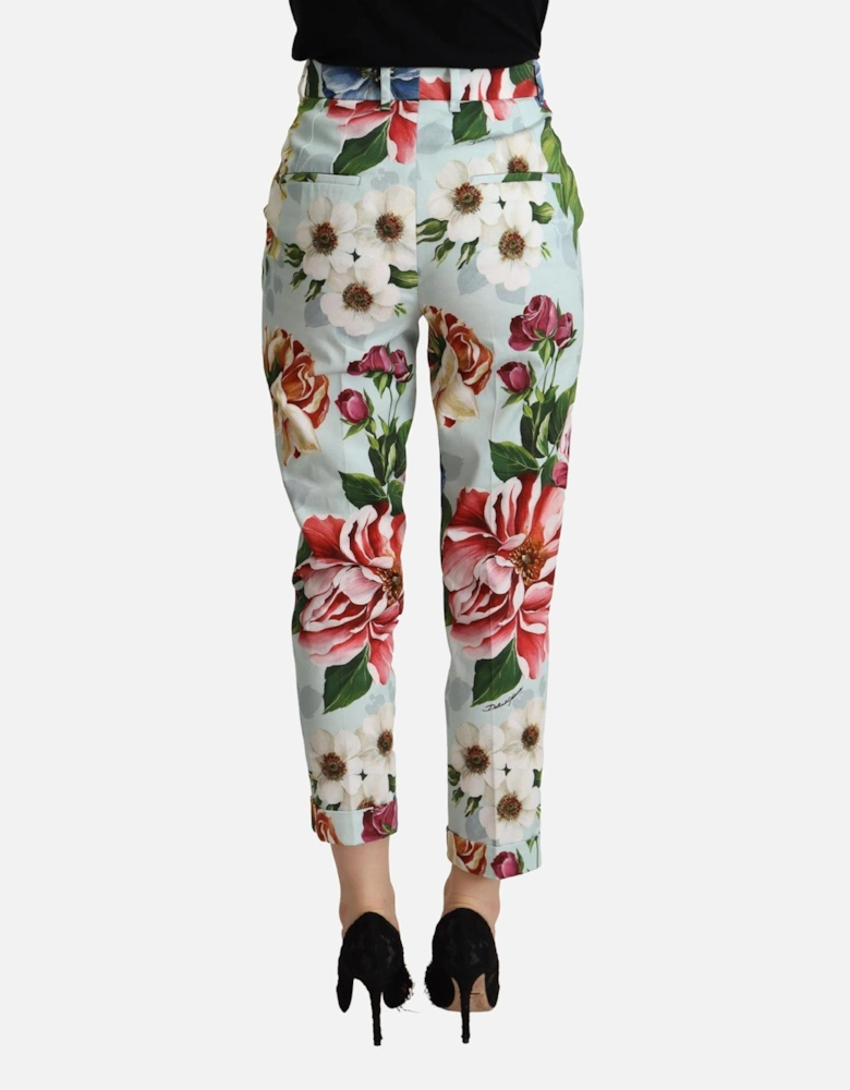 Floral Print Cropped Trousers Women - Light Blue Jeans
