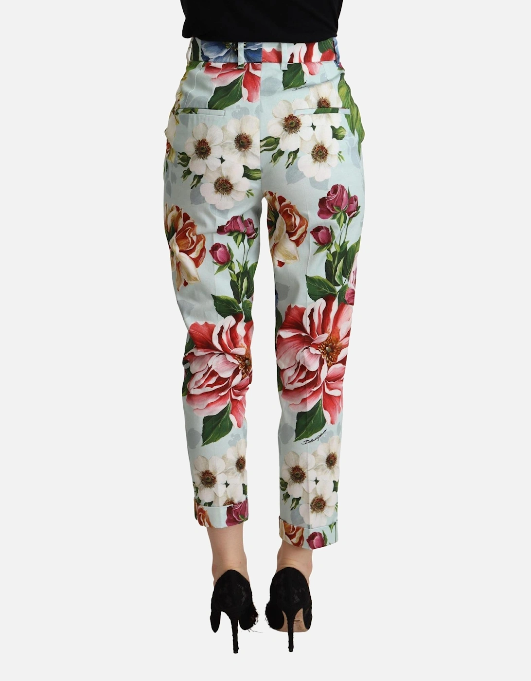 Floral Print Cropped Trousers Women - Light Blue Jeans