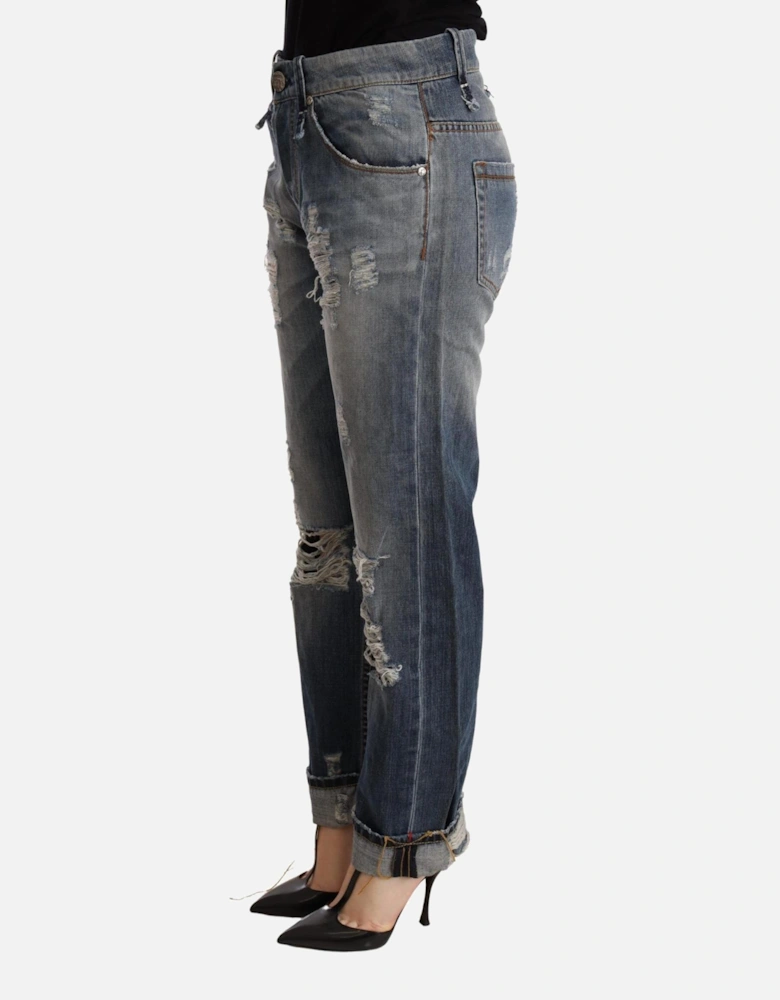 Boyfriend Jeans Distressed Ripped Women - Blue Jeans