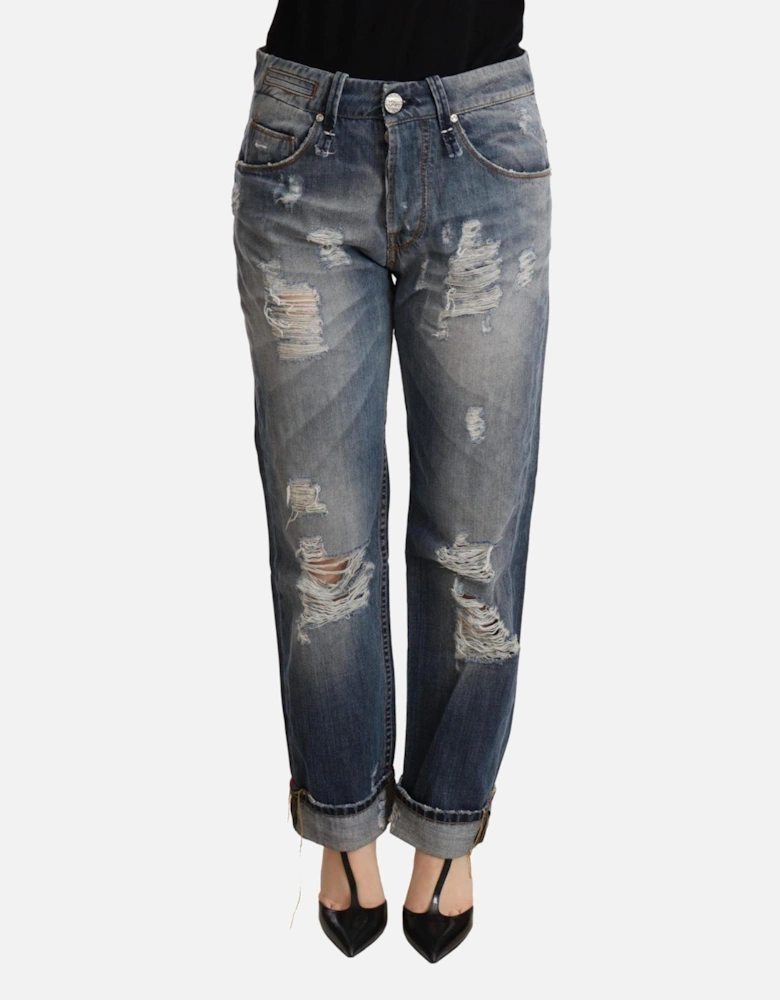 Boyfriend Jeans Distressed Ripped Women - Blue Jeans