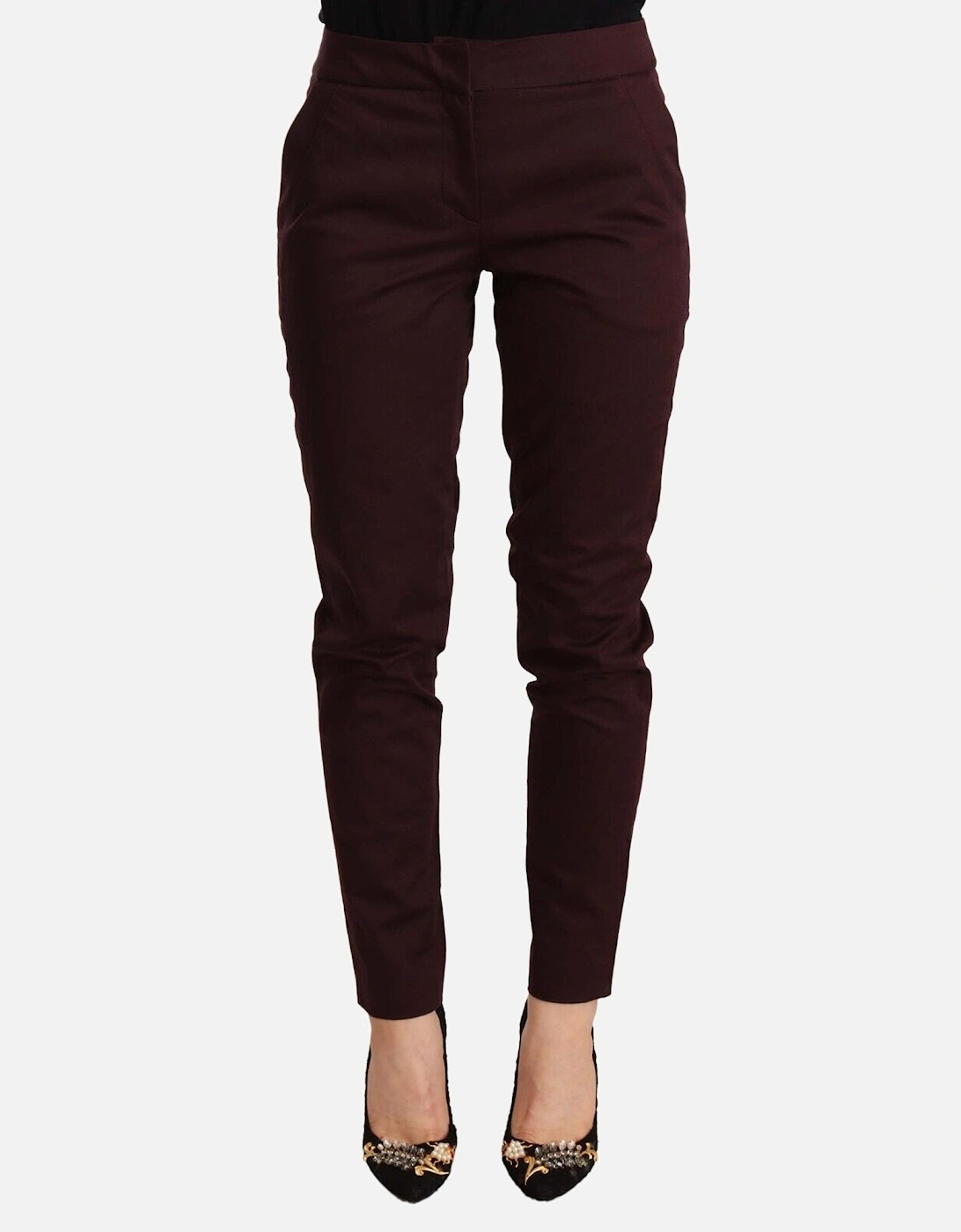 Burgundy SlimStraight Pants Women - Brown Jeans, 4 of 3