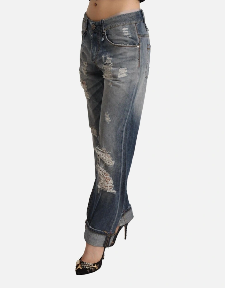 Distressed Boyfriend Jeans Ripped Denim Pants Women - Blue Jeans