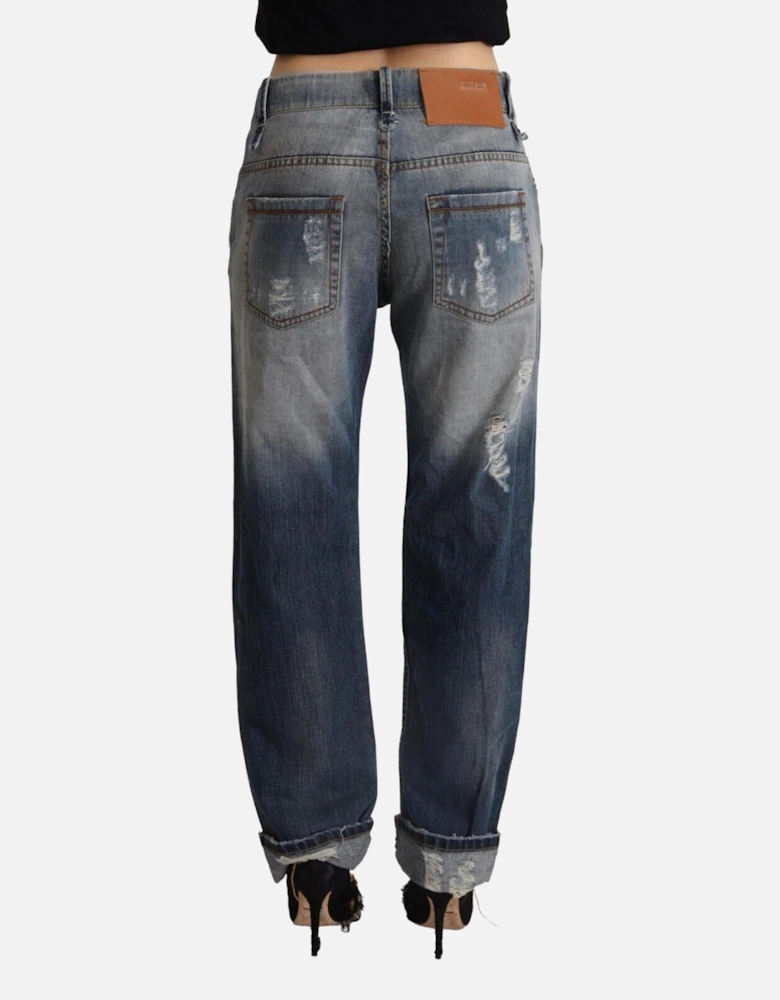 Distressed Boyfriend Jeans Ripped Denim Pants Women - Blue Jeans