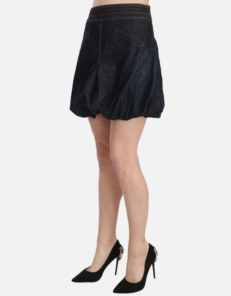 Denim Mini Skirt Balloon Hem Women - Blue