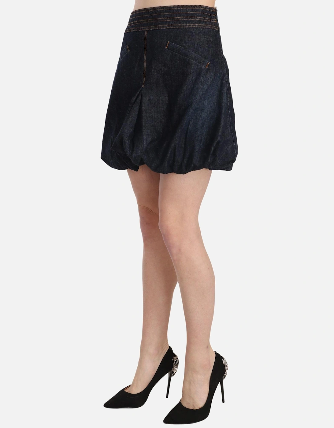 Denim Mini Skirt Balloon Hem Women - Blue
