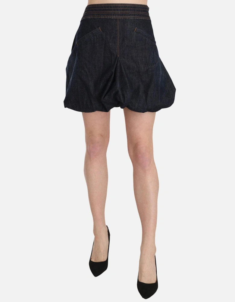 Denim Mini Skirt Balloon Hem Women - Blue