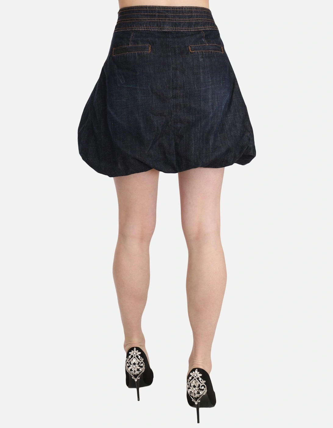 Denim Mini Skirt Balloon Hem Women - Blue