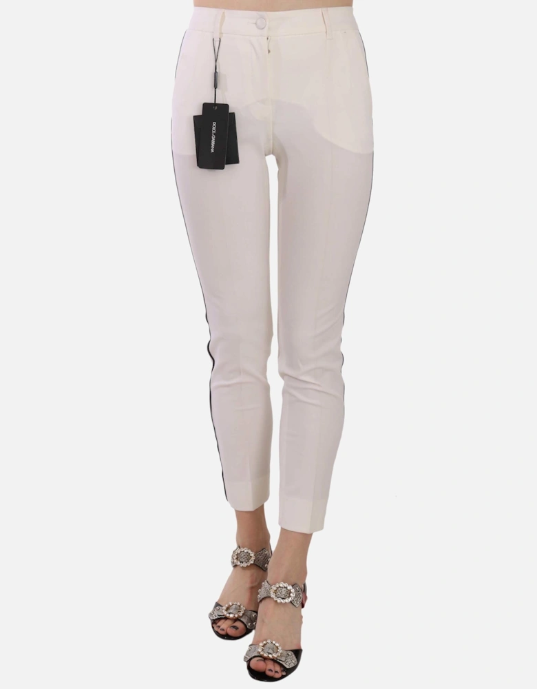 Side Stripe Cropped Skinny Wool Trousers Women - White Jeans