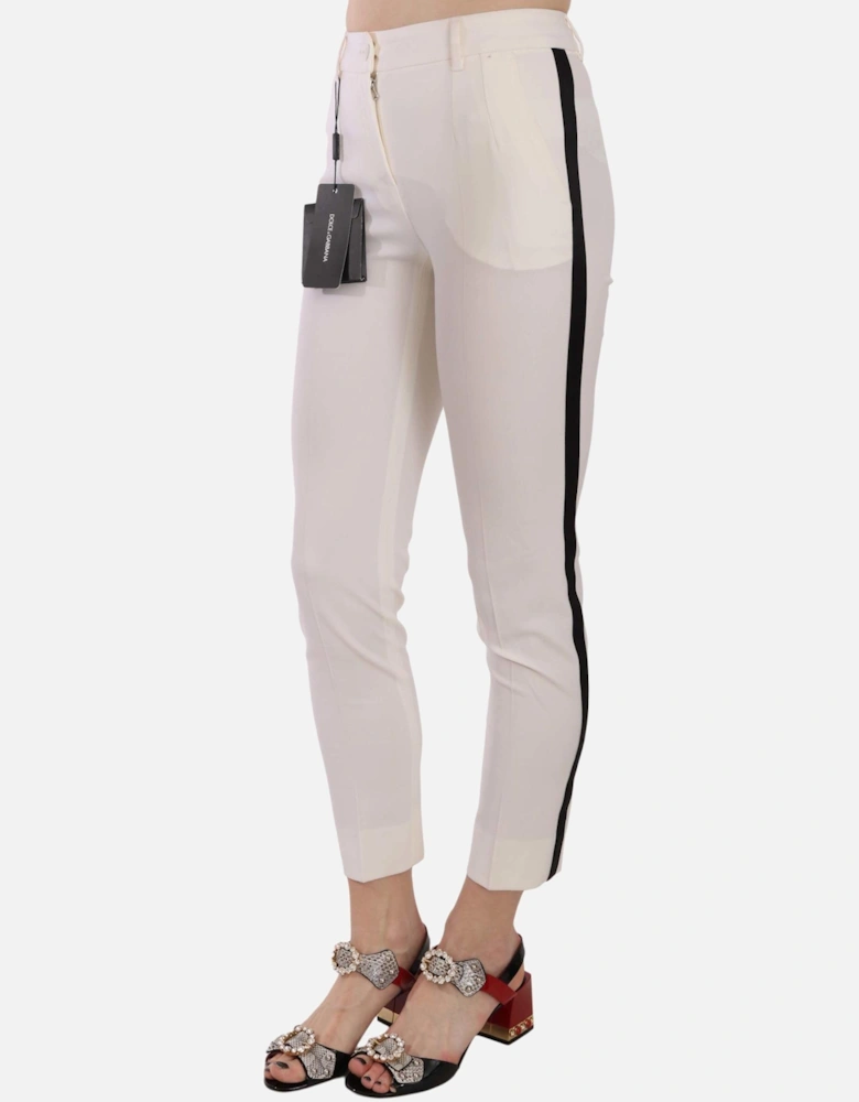 Side Stripe Cropped Skinny Wool Trousers Women - White Jeans