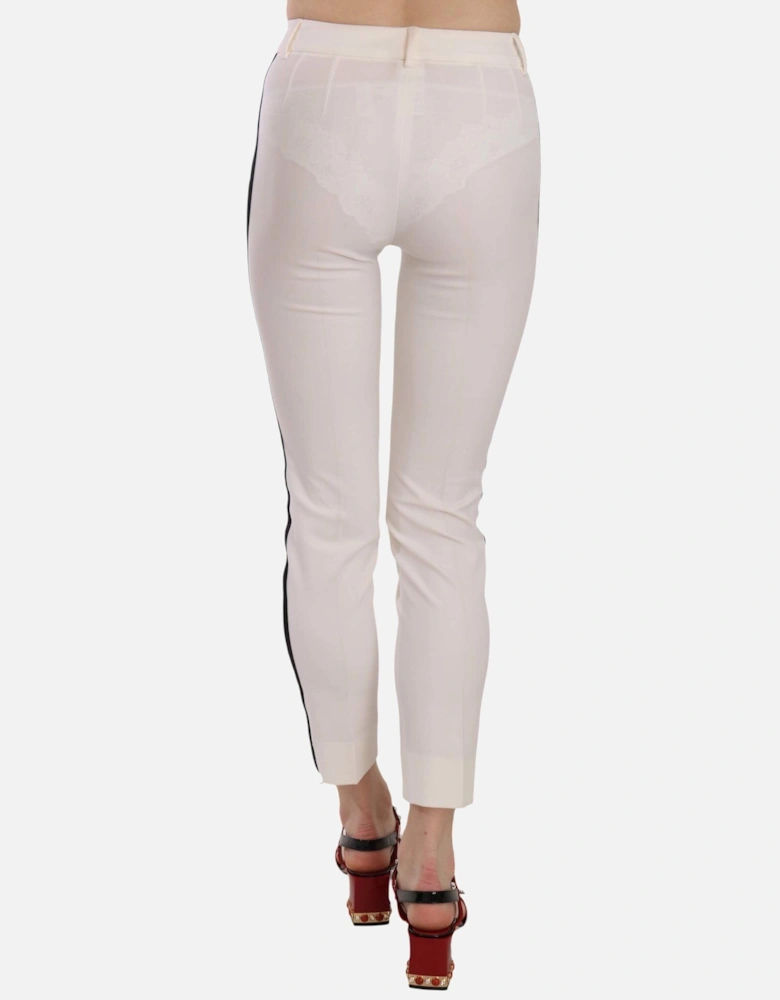 Side Stripe Cropped Skinny Wool Trousers Women - White Jeans