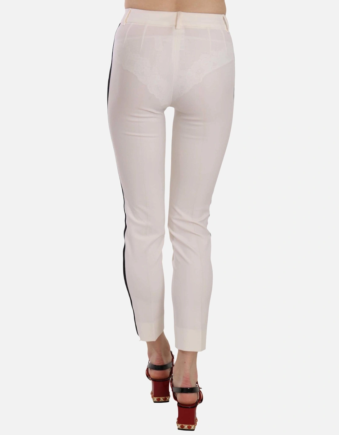 Side Stripe Cropped Skinny Wool Trousers Women - White Jeans