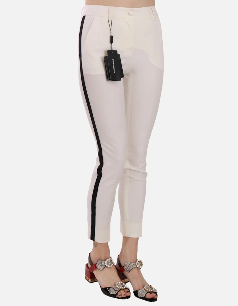 Side Stripe Cropped Skinny Wool Trousers Women - White Jeans