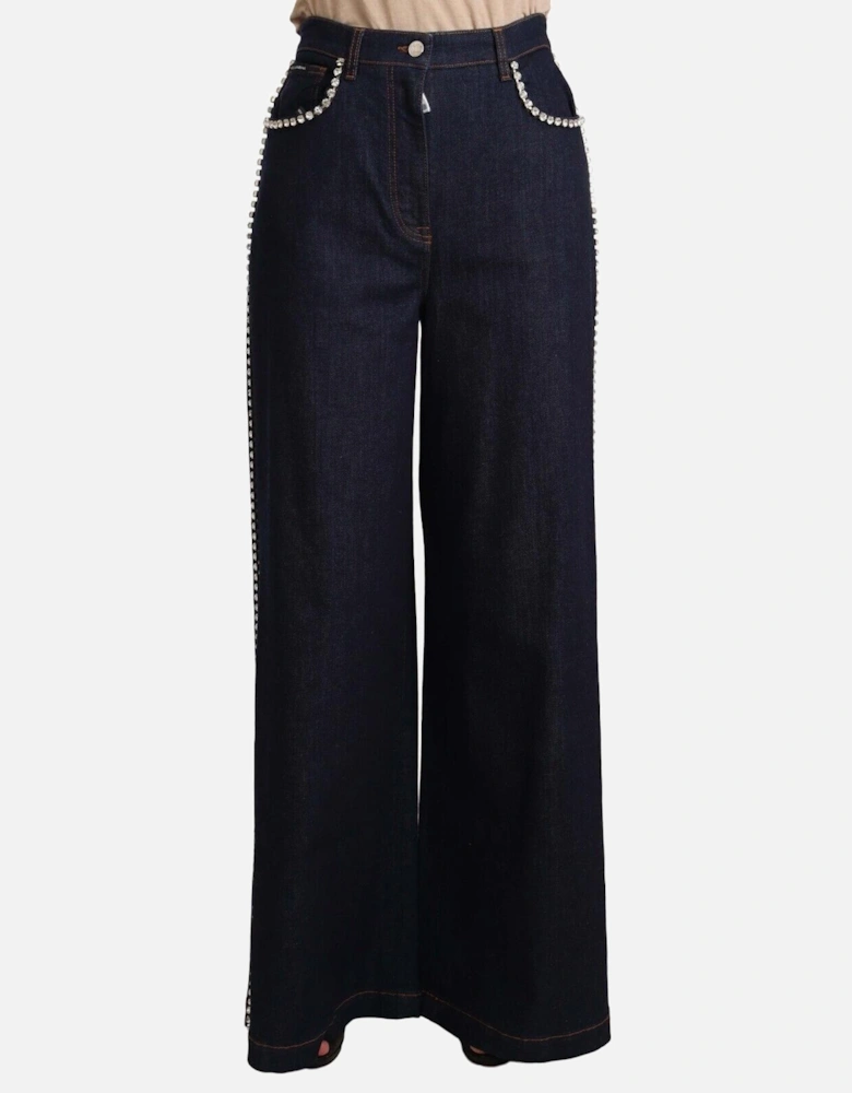 Dolce Gabbana CrystalEmbellished WideLeg Jeans Women - Blue Jeans