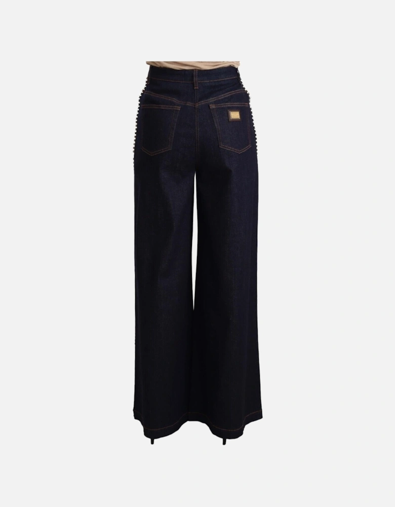 Dolce Gabbana CrystalEmbellished WideLeg Jeans Women - Blue Jeans