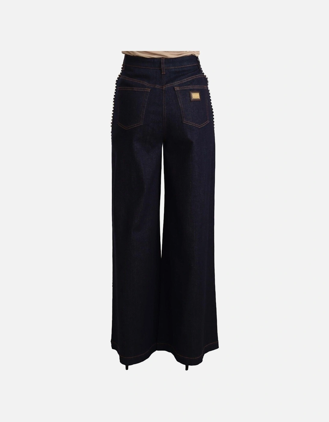 Dolce Gabbana CrystalEmbellished WideLeg Jeans Women - Blue Jeans