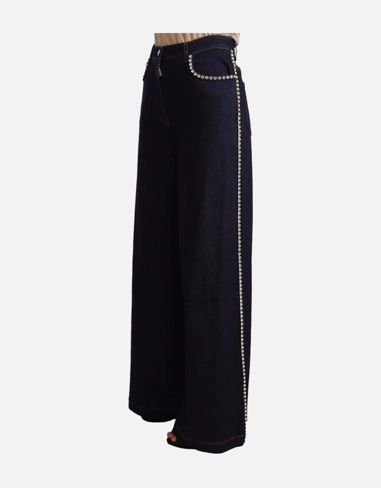 Dolce Gabbana CrystalEmbellished WideLeg Jeans Women - Blue Jeans