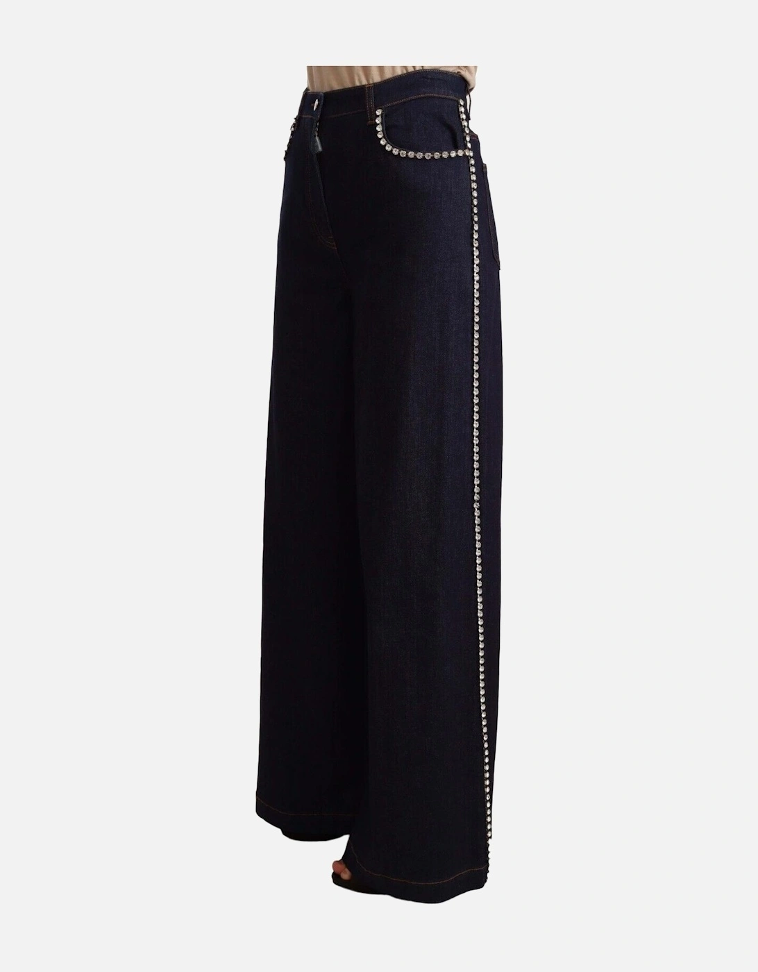 Dolce Gabbana CrystalEmbellished WideLeg Jeans Women - Blue Jeans