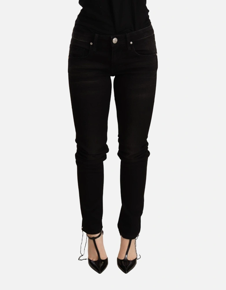 Low Waist Skinny Denim Jeans with Zipper Closure Women - Black Jeans