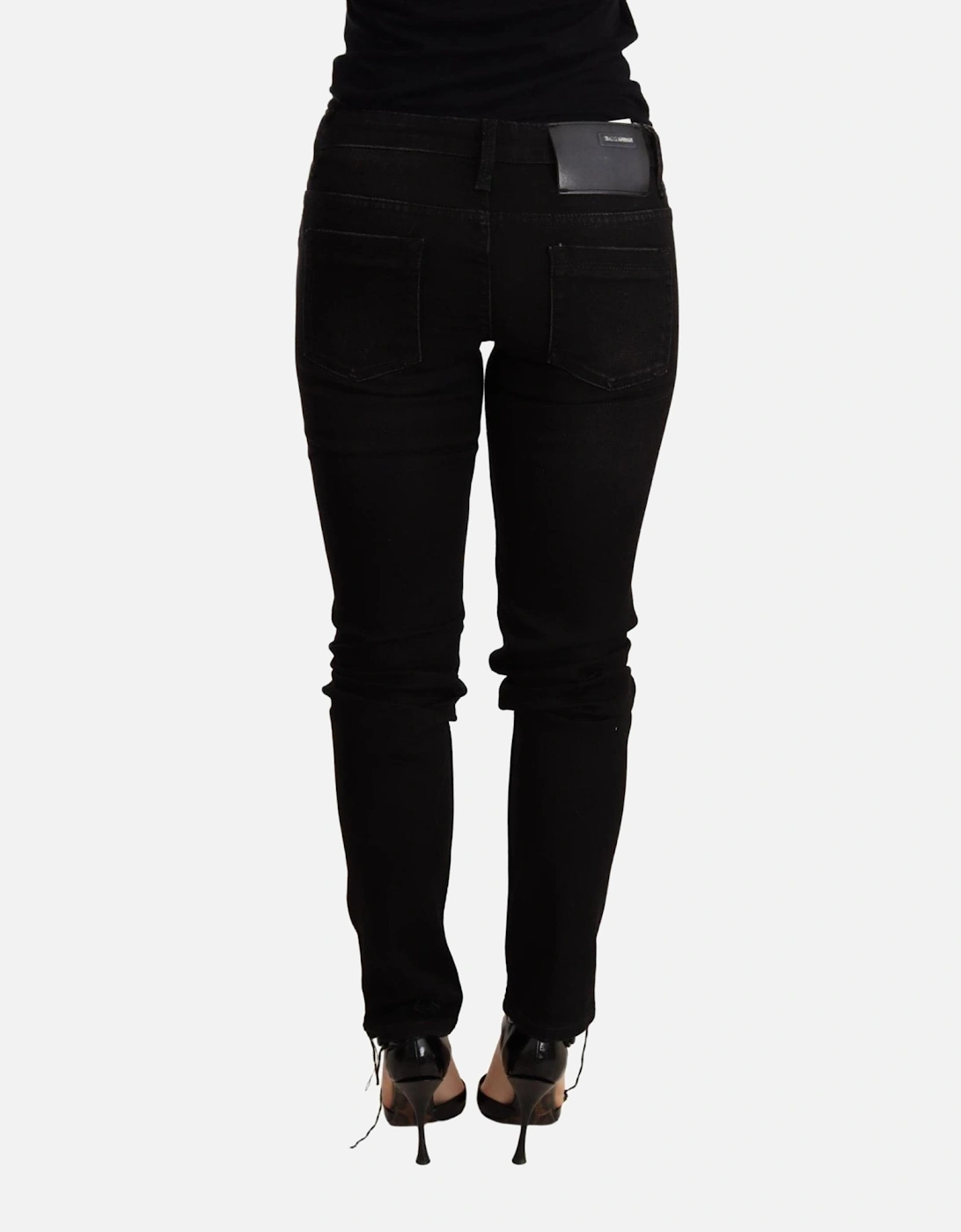 Low Waist Skinny Denim Jeans with Zipper Closure Women - Black Jeans