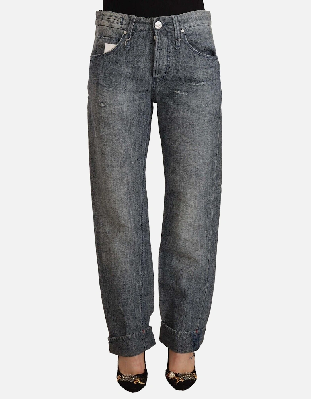 Boyfriend JeansRelaxed FitCuffed Hem Women - Gray Jeans, 4 of 3