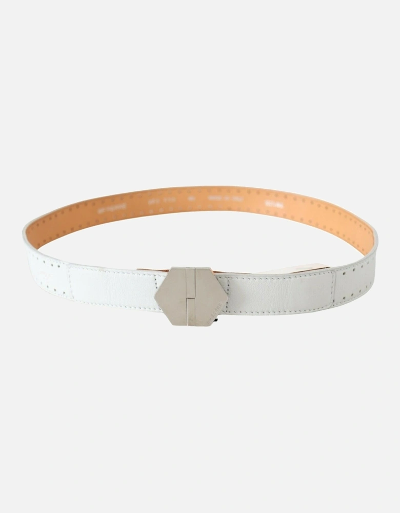 Leather Belt Perforated Design Women - White