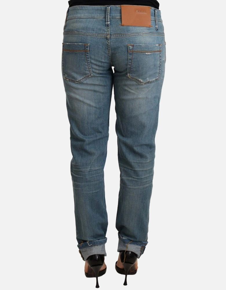 Washed Cotton Folded Hem Denim Jeans Women - Blue Jeans