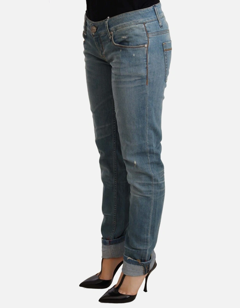 Washed Cotton Folded Hem Denim Jeans Women - Blue Jeans
