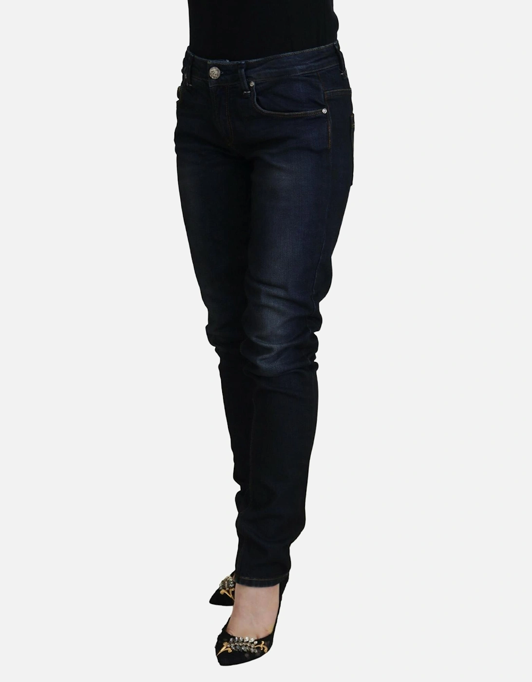 Low Waist Skinny Jeans with Zipper Closure Women - Blue Jeans