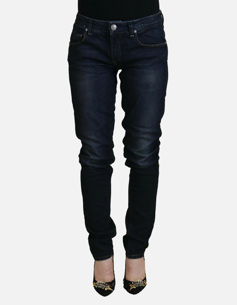Low Waist Skinny Jeans with Zipper Closure Women - Blue Jeans