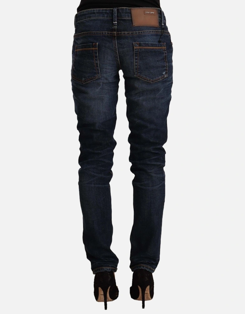 Skinny Fit Blue Washed Jeans with Logo Details Women Jeans