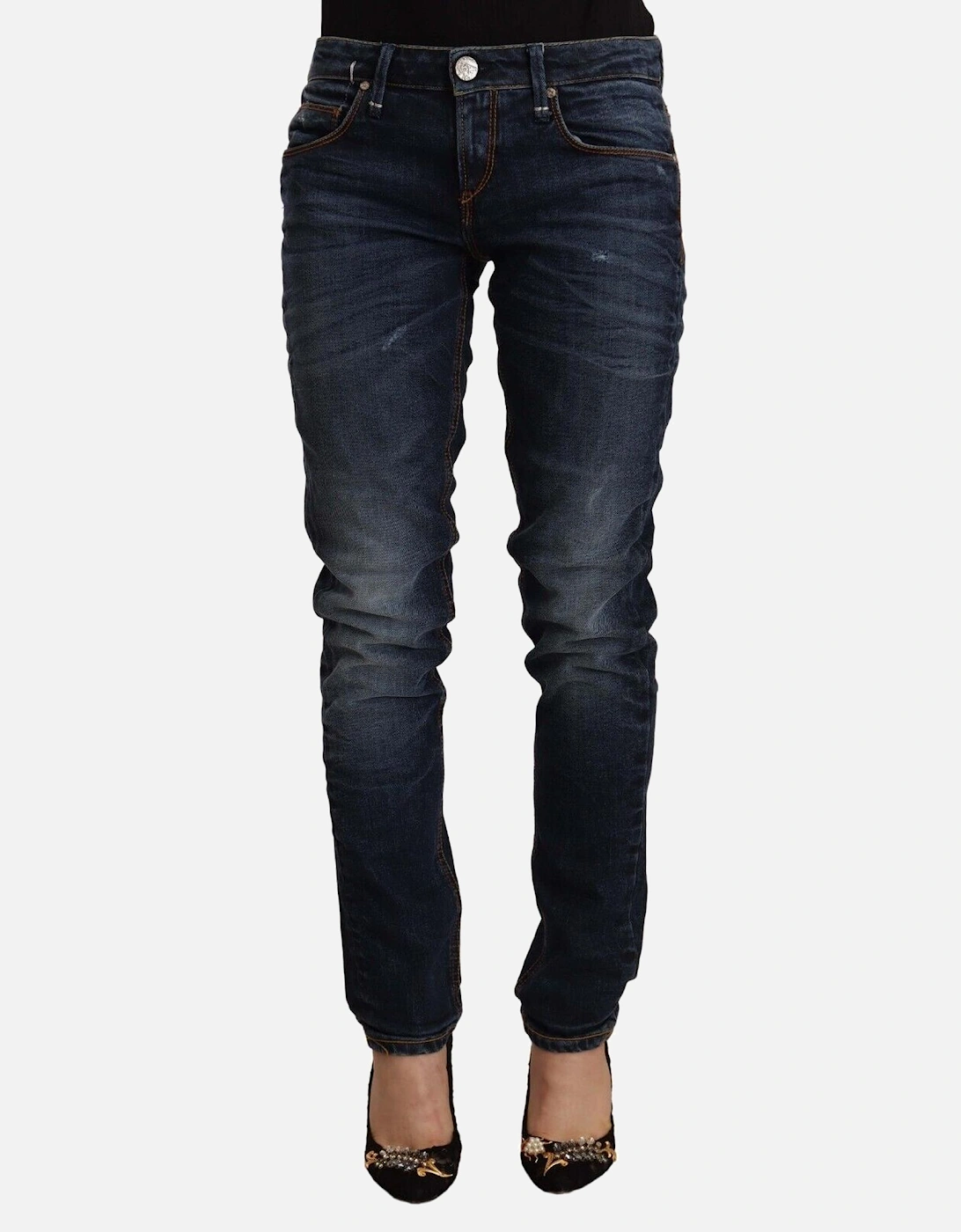 Skinny Fit Blue Washed Jeans with Logo Details Women Jeans, 4 of 3