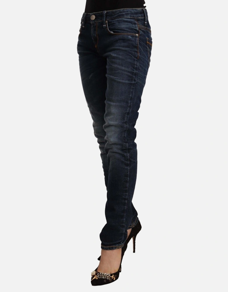 Skinny Fit Blue Washed Jeans with Logo Details Women Jeans