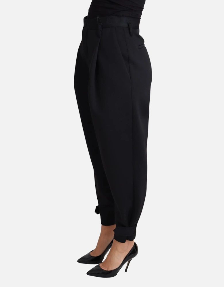 Exquisite High-Waist Cropped Trousers for Women - Black Jeans