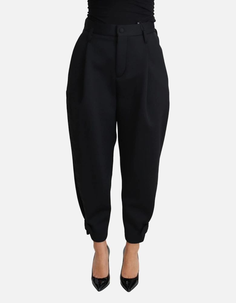 Exquisite High-Waist Cropped Trousers for Women - Black Jeans