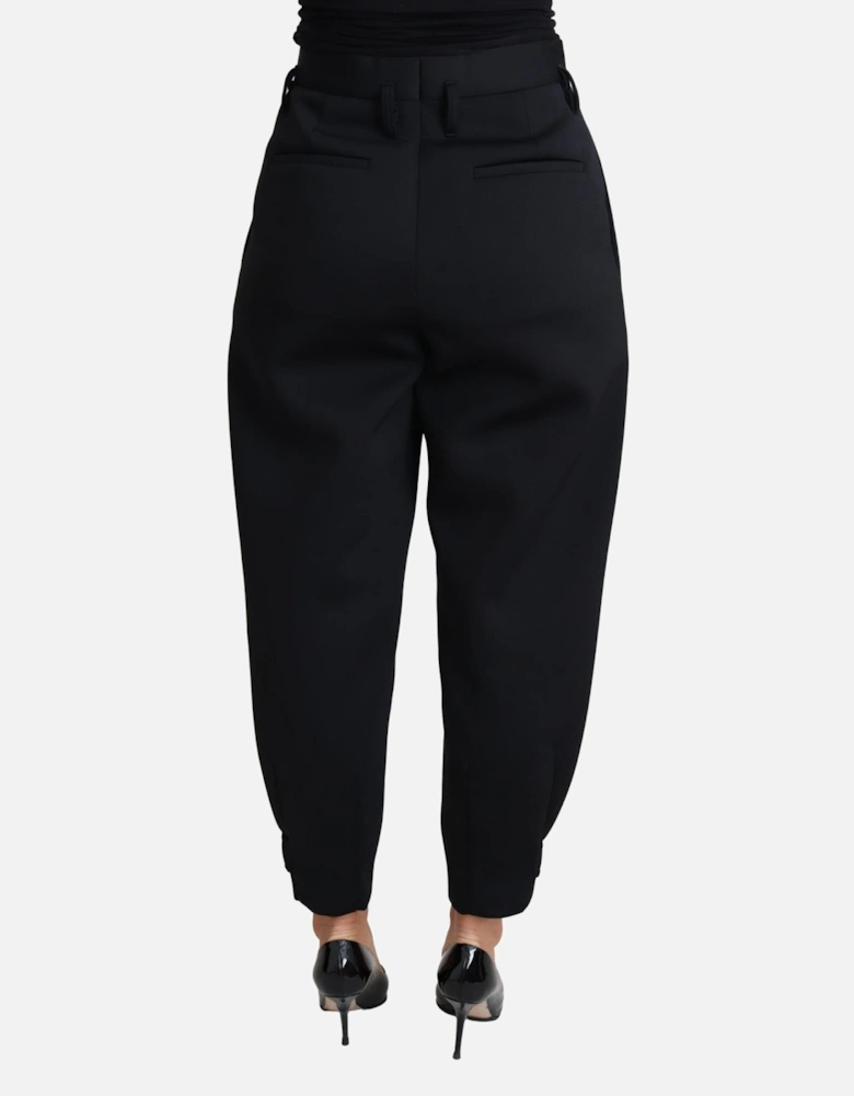 Exquisite High-Waist Cropped Trousers for Women - Black Jeans