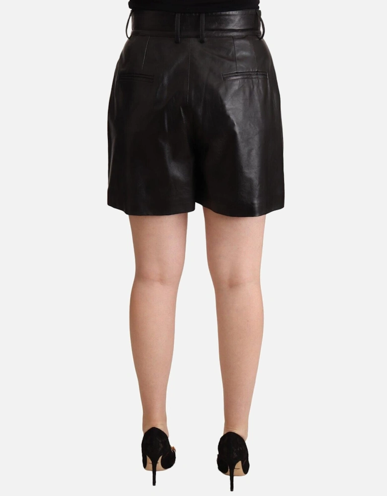 Dolce Gabbana Leather Shorts Pleated High Waist Women - Black