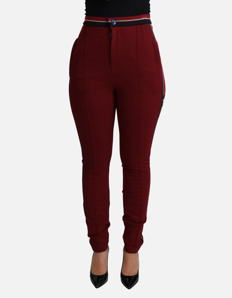 Red High Waist Skinny Trousers with DG Stars Embroidery. Women Jeans