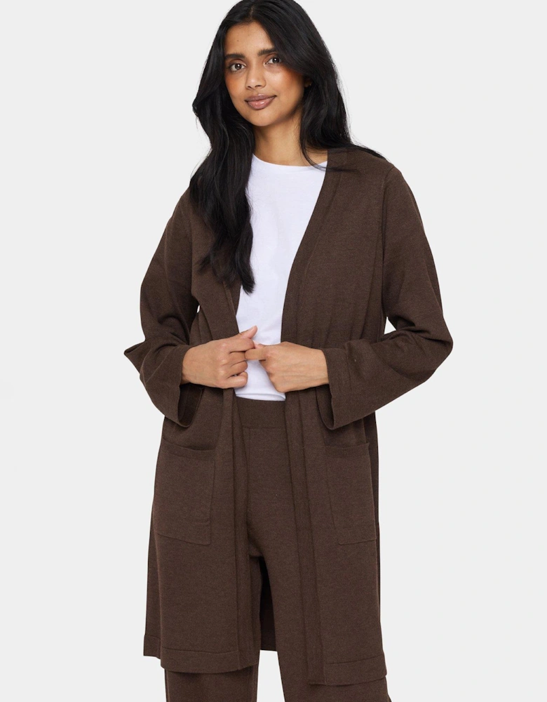 Kilasz Open Front Above Knee Cardigan - Brown