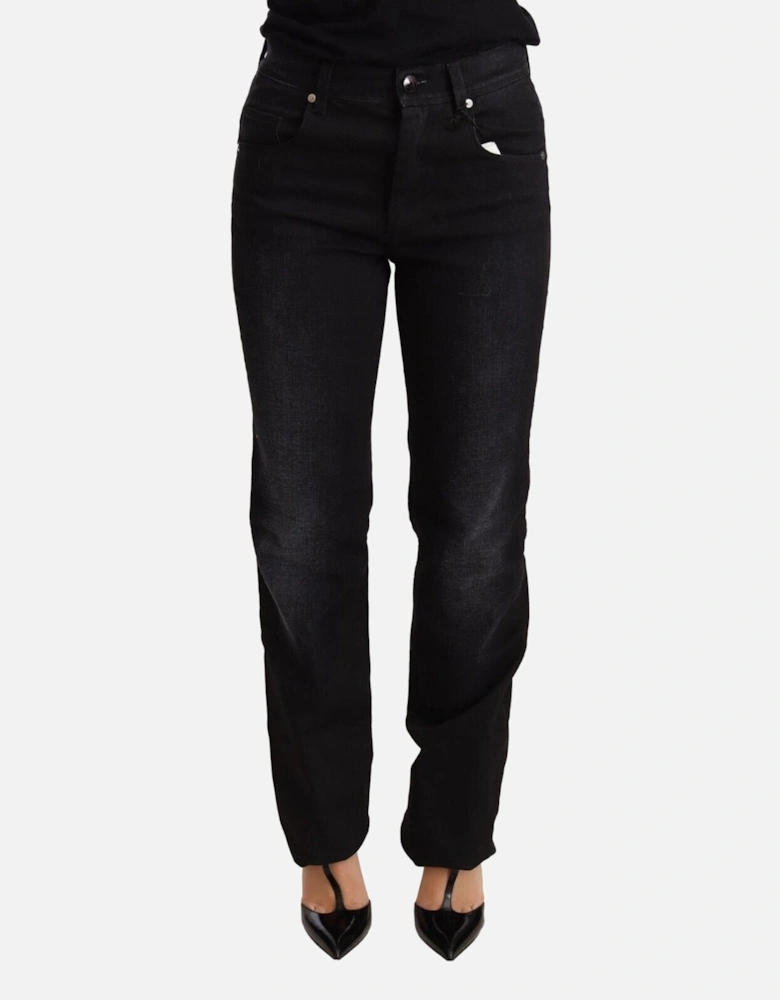 Low Waist Straight Cut Jeans with Zipper Closure Women - Black Jeans