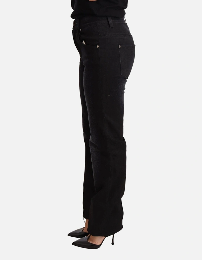 Low Waist Straight Cut Jeans with Zipper Closure Women - Black Jeans