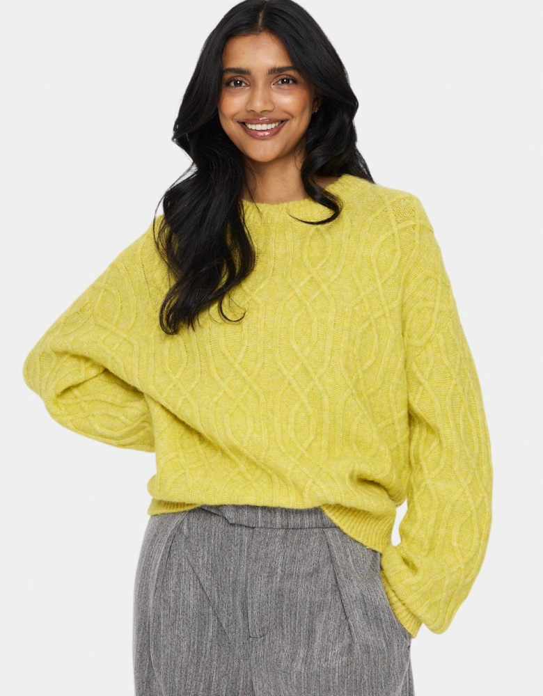 Geetasz Cable Knit Loose Fit Pullover - Yellow