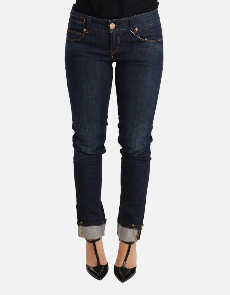 Low Waist Skinny Denim Jeans with Zipper Closure Women - Blue Jeans