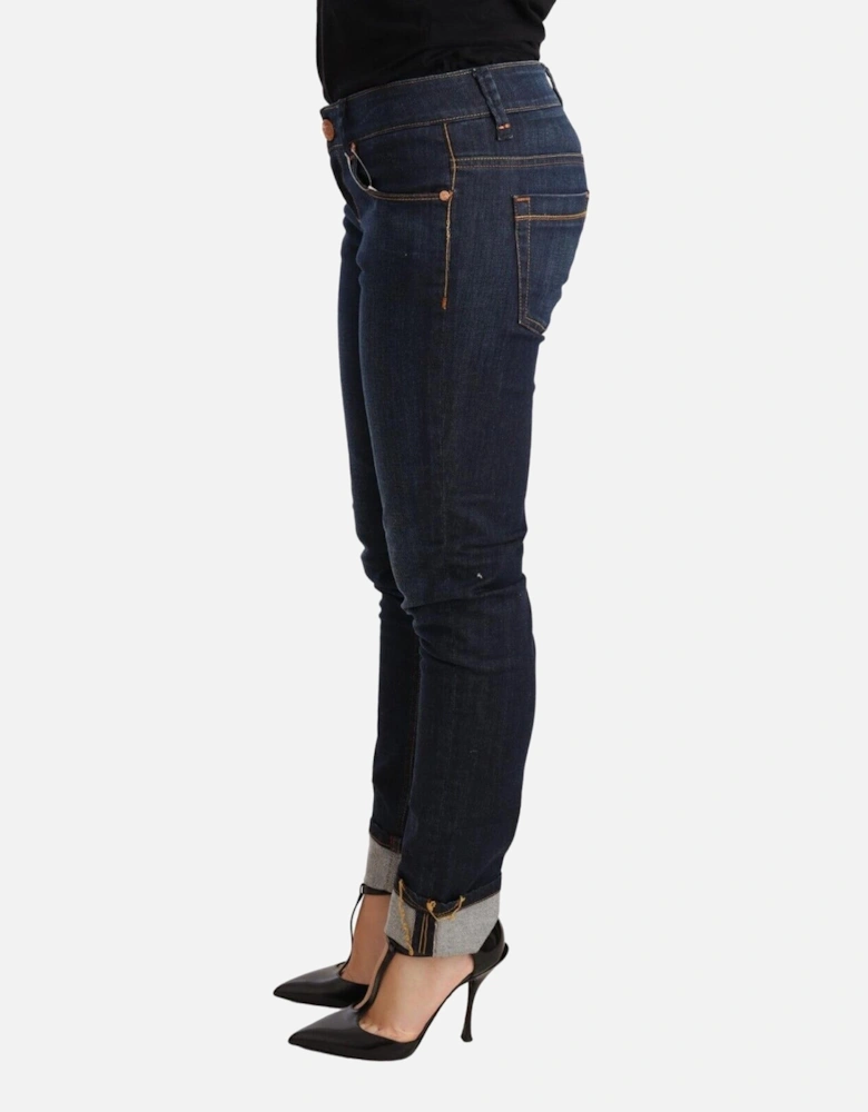 Low Waist Skinny Denim Jeans with Zipper Closure Women - Blue Jeans