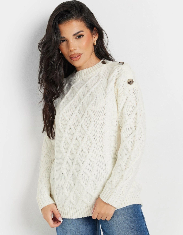 Petite Cable Button Jumper - Ivory